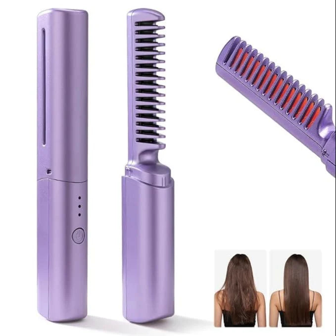 Rechargeable Mini Hair Straightener Comb Brush, Travel Portable USB Charging Cordless Hair Straightener Brush, Three Temperature Adjustments Flat Iron Comb