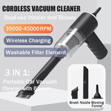 3 in 1 Portable Electric Nail Drill Professional Cleaner Dust Collection /Lighting Car Vacuum 120W High-Power Handheld Wireless Vacuum Cleaner Home Car Dual USB Rechargeable (Black)