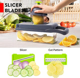 Vegetable Chopper | Veggie Chopper| 14 in 1 Multifunctional Food Chopper | Onions Chopper Mandoline Slicer | Rapid Vegetable Cutter Dicer | Kitchen Gadgets with 8 Stainless Steel Blade Drain Basket & Container