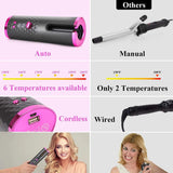 Hair Curler - Cordless Automatic Hair Curler Portable Curling Iron With LCD Temperature Display Fast Heating Auto Rotating Hair Curler USB Rechargeable For Travel Home, Grey and Pink