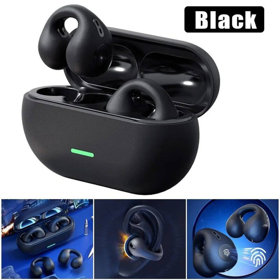 Airdopes Loop OWS Earbuds w/Clip-On Fit, Air Conduction Tech, 5.3 chip, panoramic surround stereo sound, touch control, 300HRS stand by duration, 4Mics ENx, 12mm Drivers, 40ms Latency, ASAP Charge, OWS Ear Buds Earphones (Cool Black)